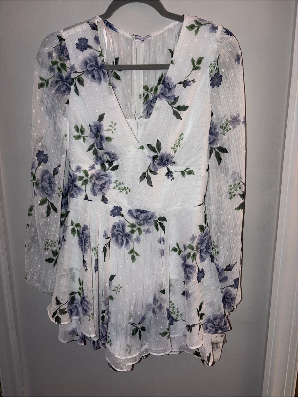 B. Darlin Floral Clip-Dot Long Sleeve Ruffle Romper Dress - size 3/4